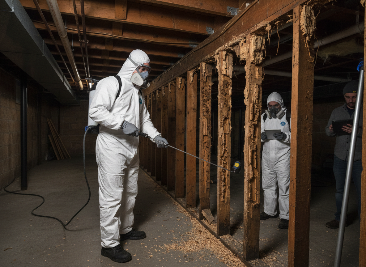 Termite Damage in Basement Wood in Alpharetta, GA